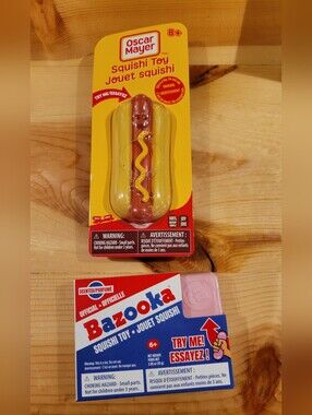 Viral! Oscar Mayer Hot Dog Squishi Toy & Bazooka Pink Squishi- New
